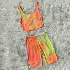 Yellow/Orange Two Piece Biker Shorts Set